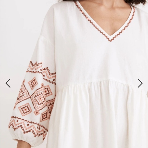 MADEWELL Embroidered Sleeve Popover Midi Dress Size Medium - Picture 5 of 13